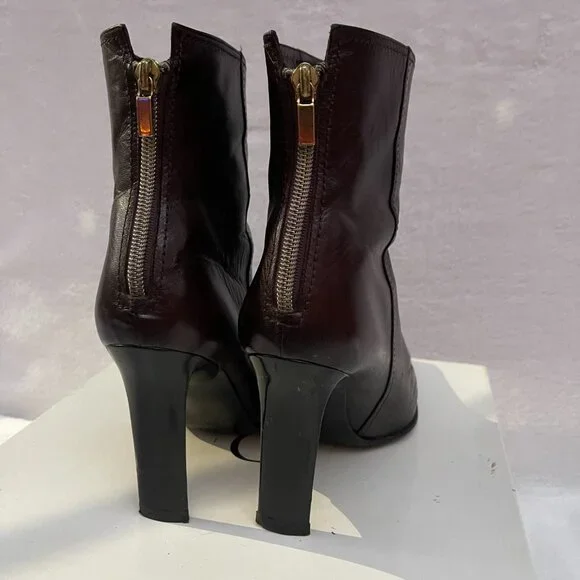 Auc CASSADEI Pellami Brown Leather Back Zip Pointy Ankle Boots Made in Italy - Picture 5 of 16
